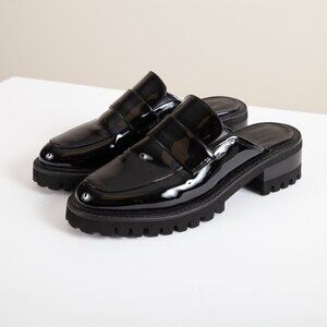 Aerosoles Y2K Reba Black Patent Platform Mules Women's Shoes 8.5